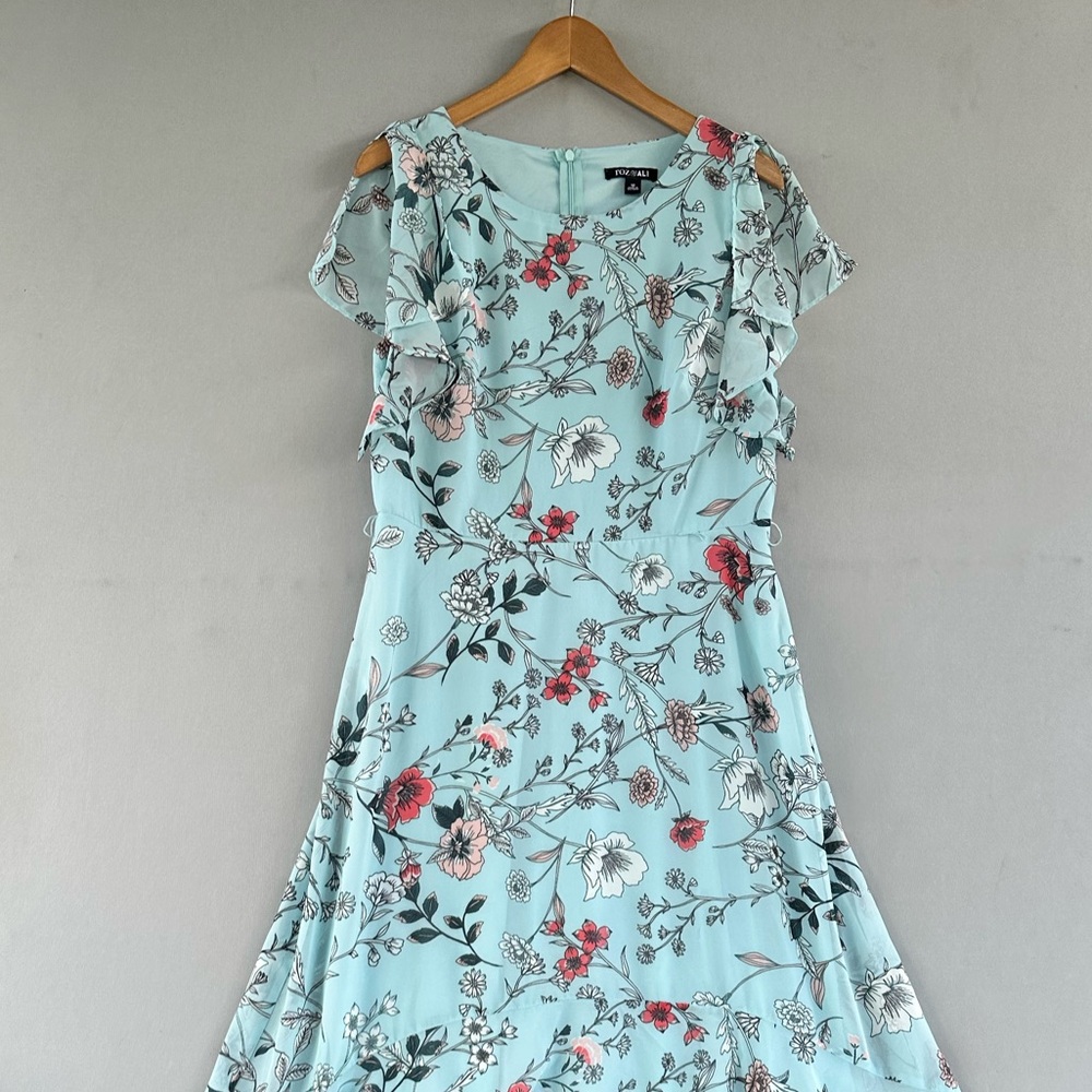 Floral Ruffle Midi Dress - Light Blue - Picture 2 of 11